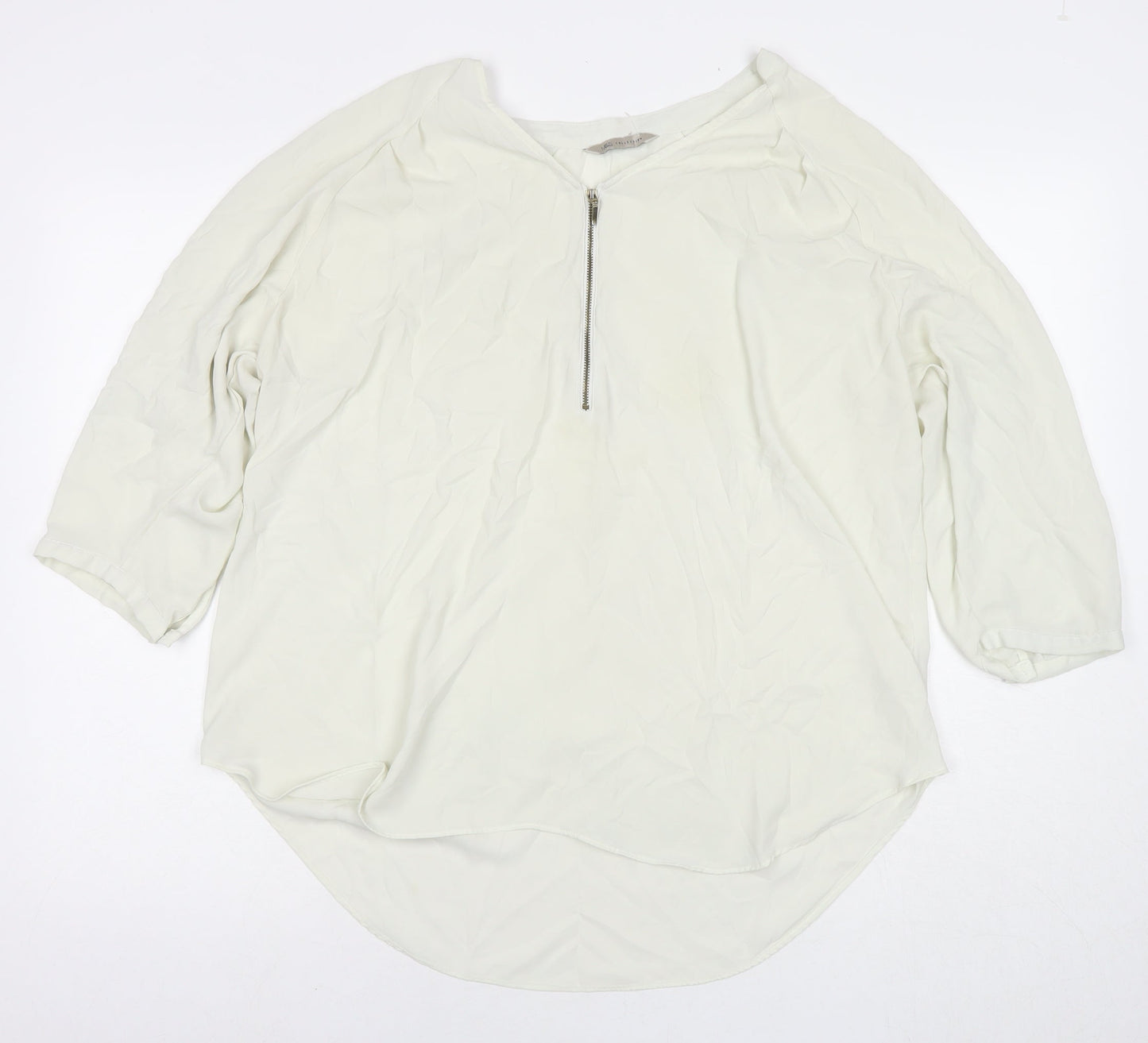 Marks and Spencer Womens Ivory Polyester Basic Button-Up Size 18 Round Neck