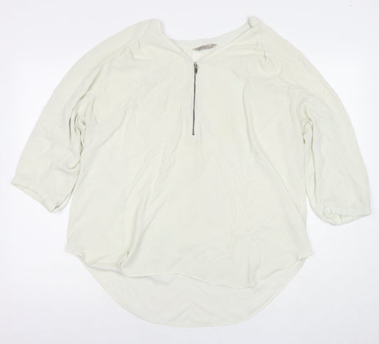 Marks and Spencer Womens Ivory Polyester Basic Button-Up Size 18 Round Neck