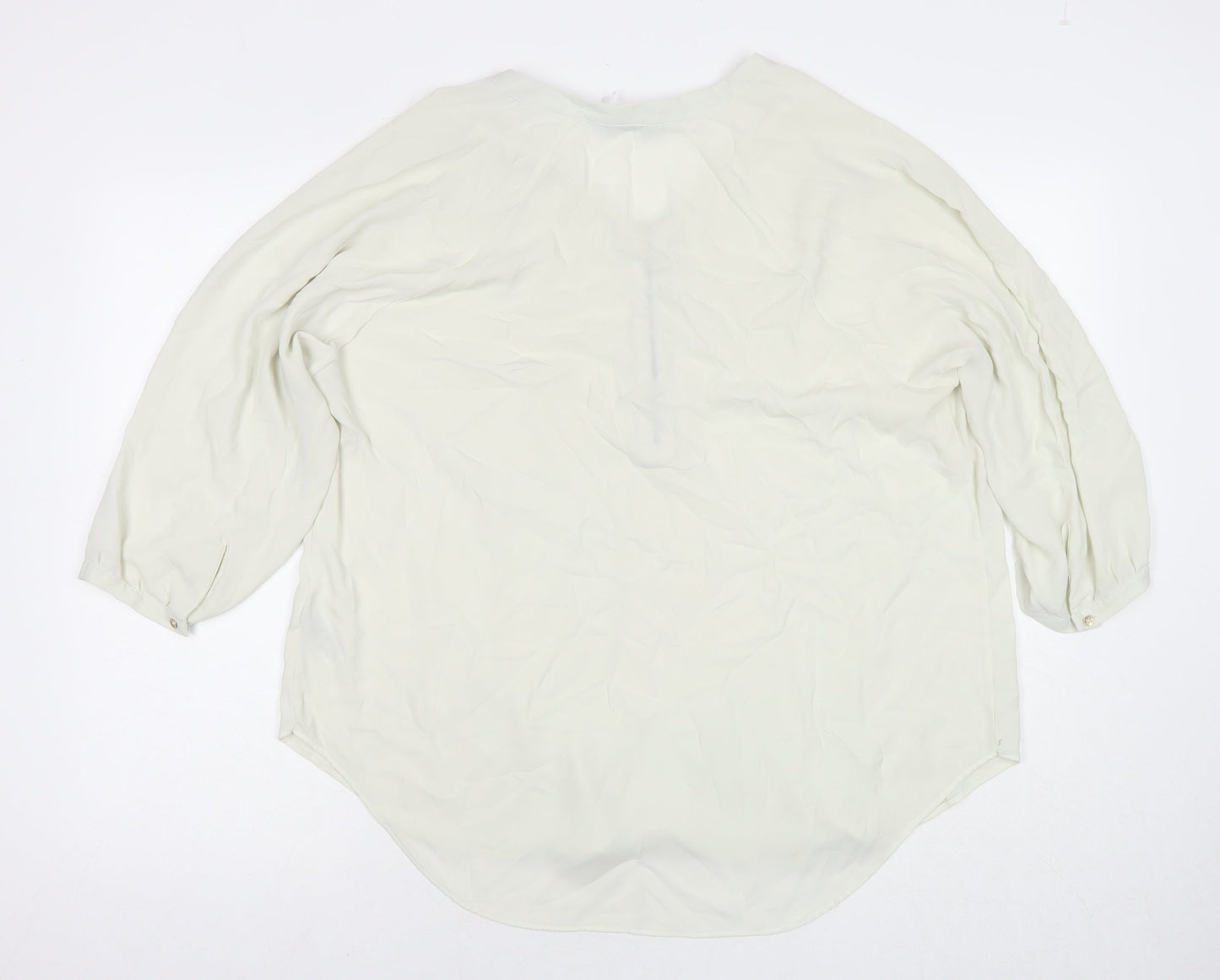 Marks and Spencer Womens Ivory Polyester Basic Button-Up Size 18 Round Neck