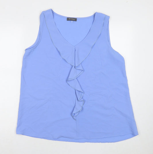 Mr.Max Womens Blue Polyester Basic Tank Size XL V-Neck