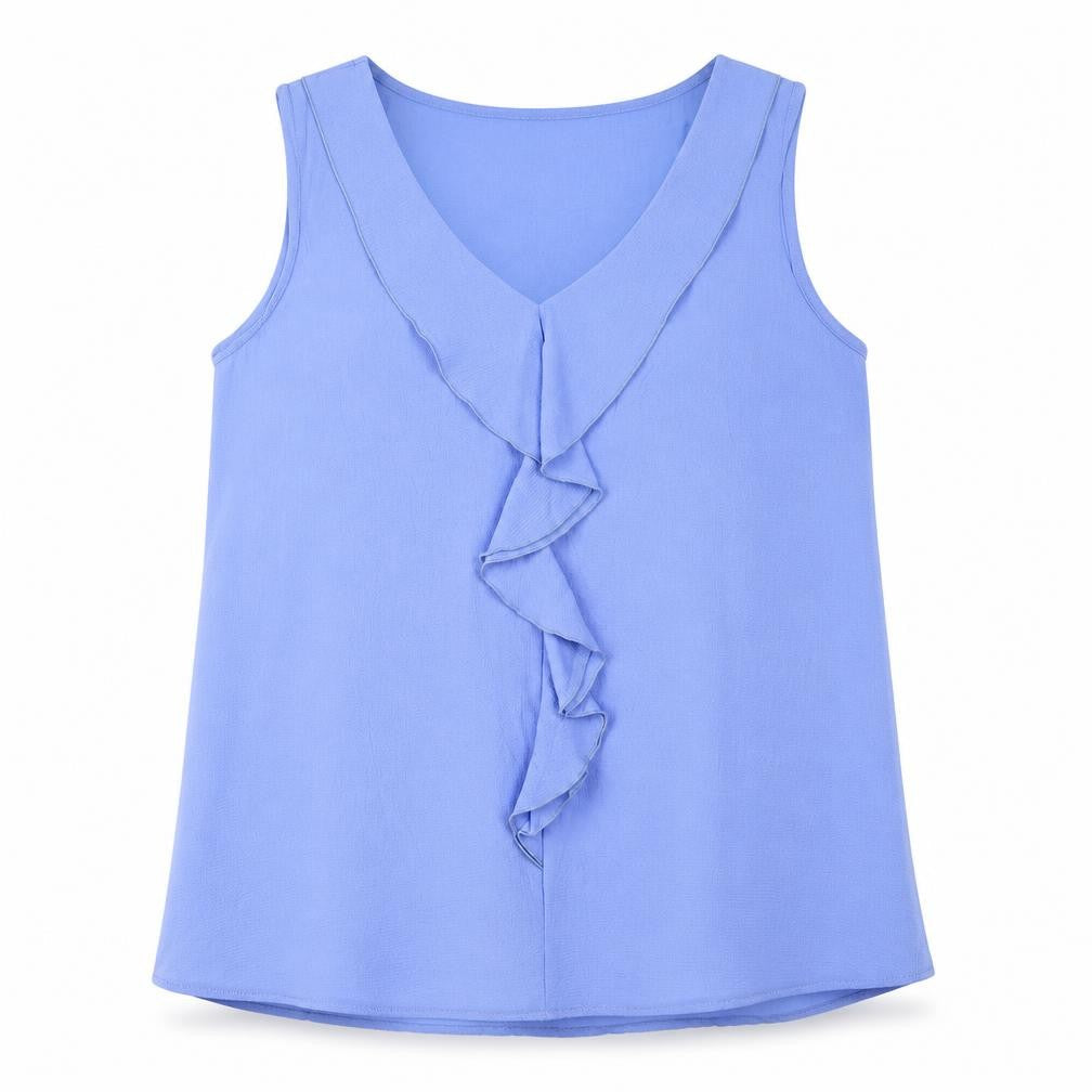 Mr.Max Womens Blue Polyester Basic Tank Size XL V-Neck