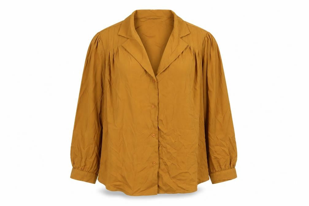 Side Party Womens Yellow Polyester Basic Button-Up Size L Collared