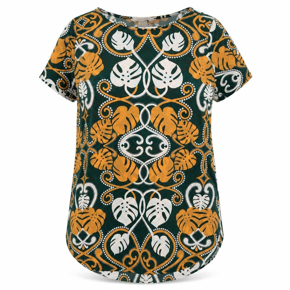H&M Womens Green Geometric Polyester Basic T-Shirt Size XS Round Neck