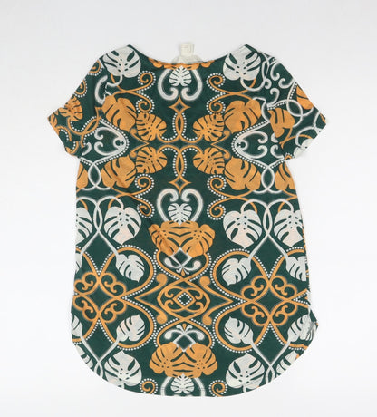 H&M Womens Green Geometric Polyester Basic T-Shirt Size XS Round Neck