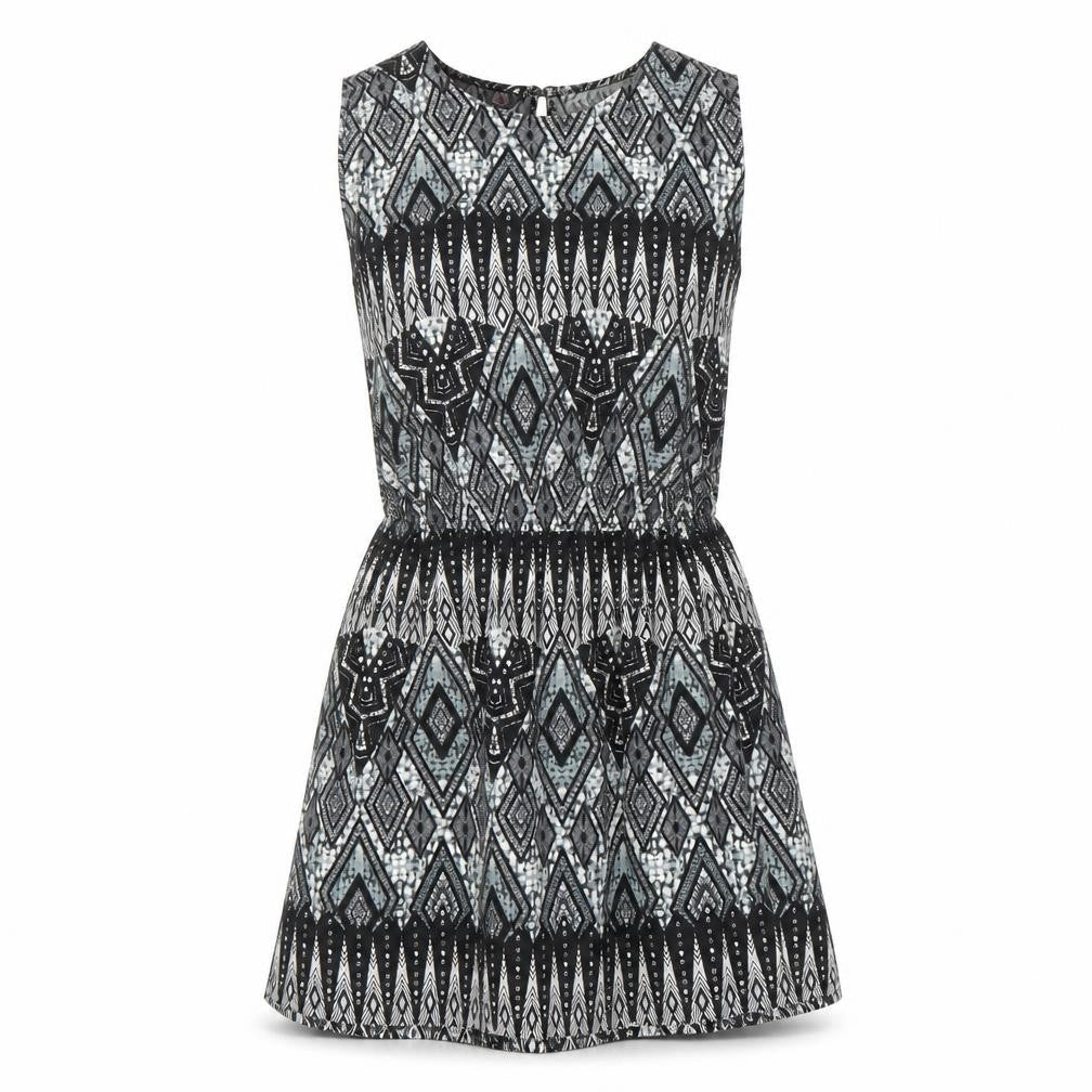 Boohoo Womens Ivory Geometric Polyester A-Line Size 14 Round Neck
