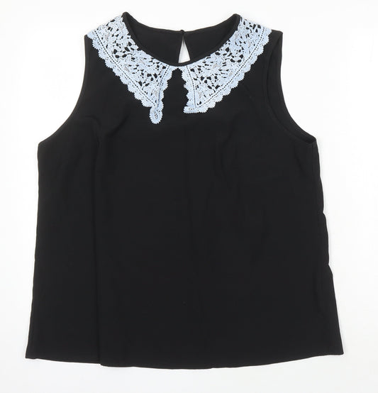Sason Curve Womens Black Polyester Tunic Blouse Size XL Boat Neck - Lace Collar