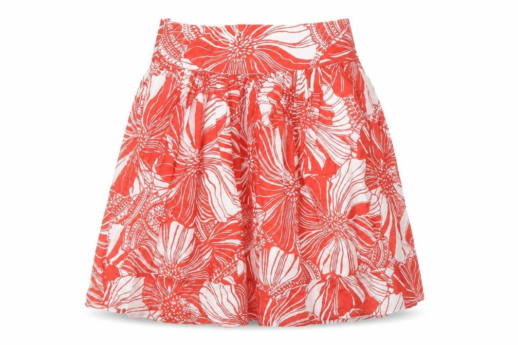 Marks & Spencer Womens Red Floral Cotton A-Line Skirt Size 8 Zip