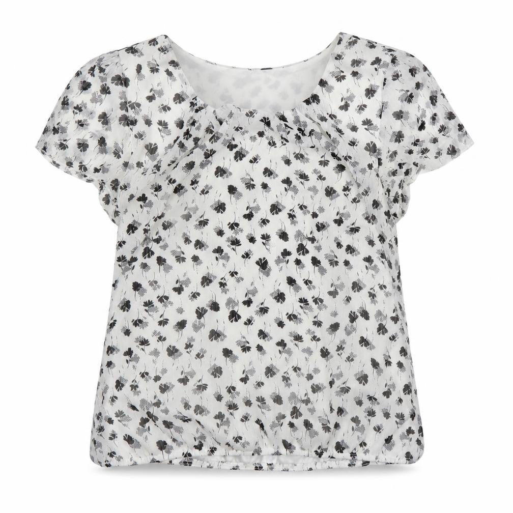 Bonmarché Womens White Floral Polyester Ringer Blouse Size 12 Scoop Neck