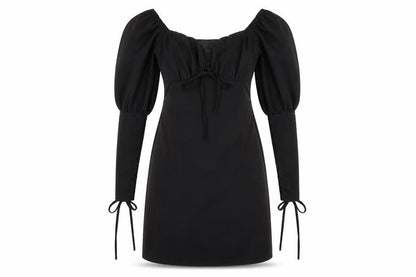 Front view of Missguided women’s black polyester shift, size UK 8, boat neck