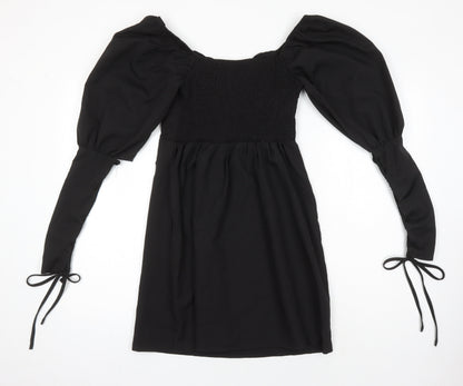 Back view of Missguided women’s black polyester shift, size UK 8, boat neck