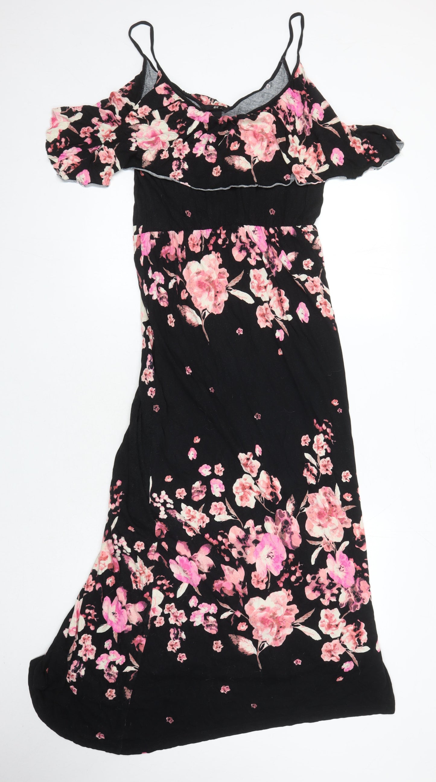 H&M Womens Ivory Floral Viscose Maxi Size M Round Neck