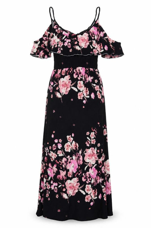 H&M Womens Ivory Floral Viscose Maxi Size M Round Neck