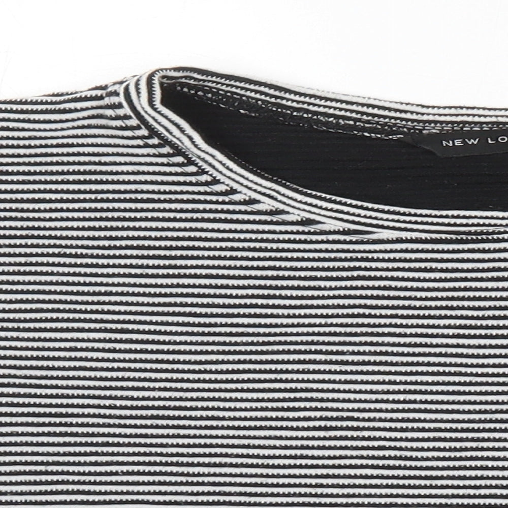 New Look Womens Multicoloured Striped Polyester Basic T-Shirt Size 10 Boat Neck