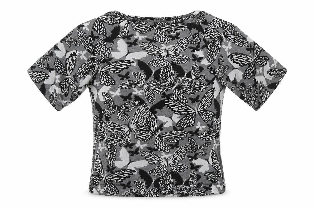 Oasis Womens Ivory Geometric Polyester Basic T-Shirt Size S Boat Neck - Butterfly print