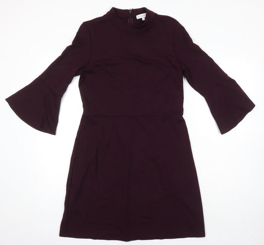 Warehouse Womens Purple Houndstooth Viscose A-Line Size 14 Round Neck