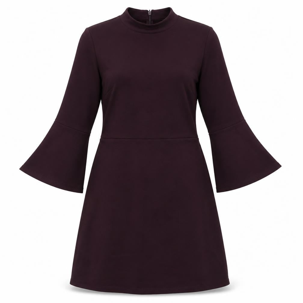 Warehouse Womens Purple Houndstooth Viscose A-Line Size 14 Round Neck
