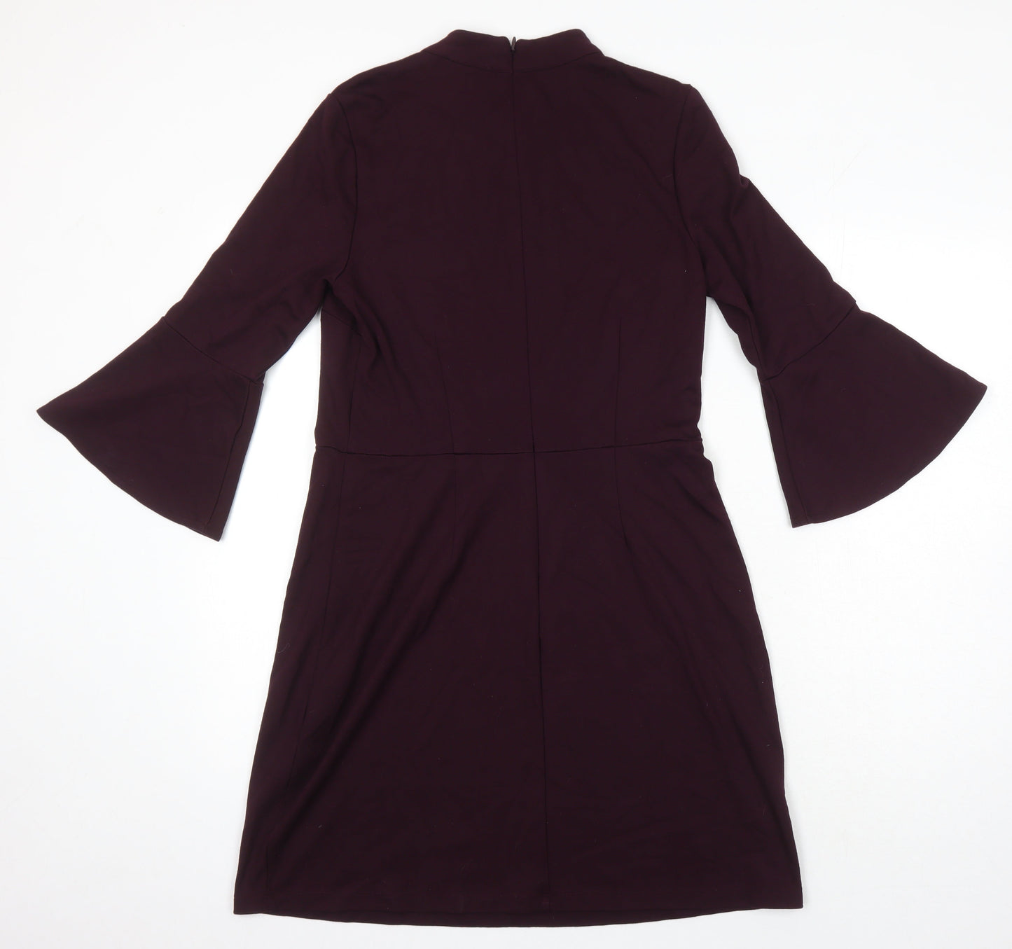Warehouse Womens Purple Houndstooth Viscose A-Line Size 14 Round Neck
