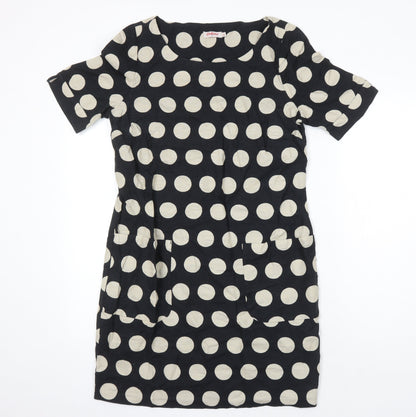 Additional front view of Cath Kidson women’s black plaid 100% cotton shift, size UK 10, scoop neck - pockets on front