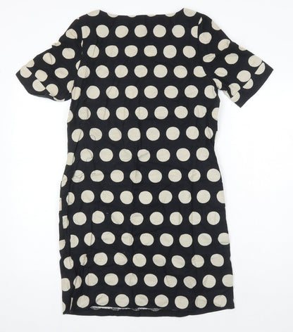 Back view of Cath Kidson women’s black plaid 100% cotton shift, size UK 10, scoop neck - pockets on front