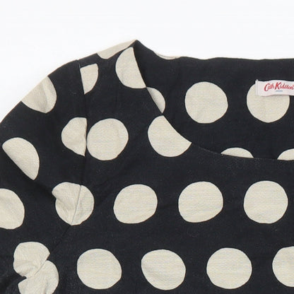 Close-up detail of Cath Kidson women’s black plaid 100% cotton shift, size UK 10, scoop neck - pockets on front