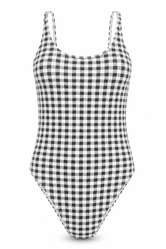 Front view of Miss Selfridge women’s multicoloured gingham cotton bodysuit one-piece, size UK 6
