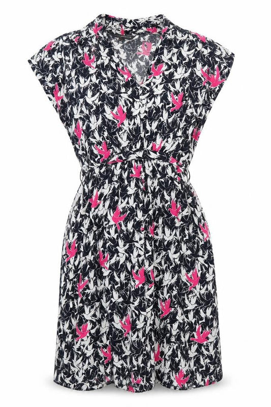 French Connection Womens Ivory Geometric Viscose Fit & Flare Size 10 Sweetheart - Birds Print