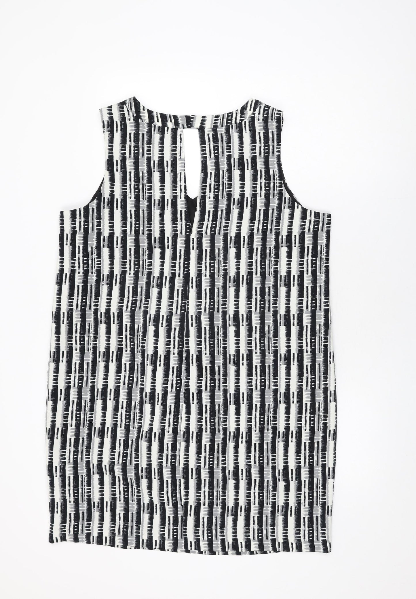 NEXT Womens White Geometric Polyester Shift Size 18 V-Neck Zip