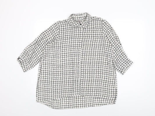 Dorothy Perkins Womens White Geometric Polyester Basic Button-Up Size 10 Collared