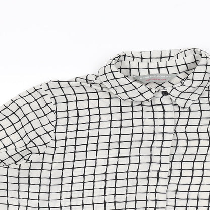 Dorothy Perkins Womens White Geometric Polyester Basic Button-Up Size 10 Collared