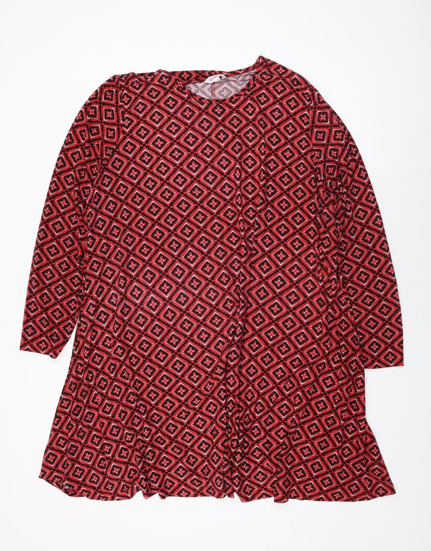 Simply Be Womens Red Geometric Polyester Shift Size 22 Round Neck Pullover