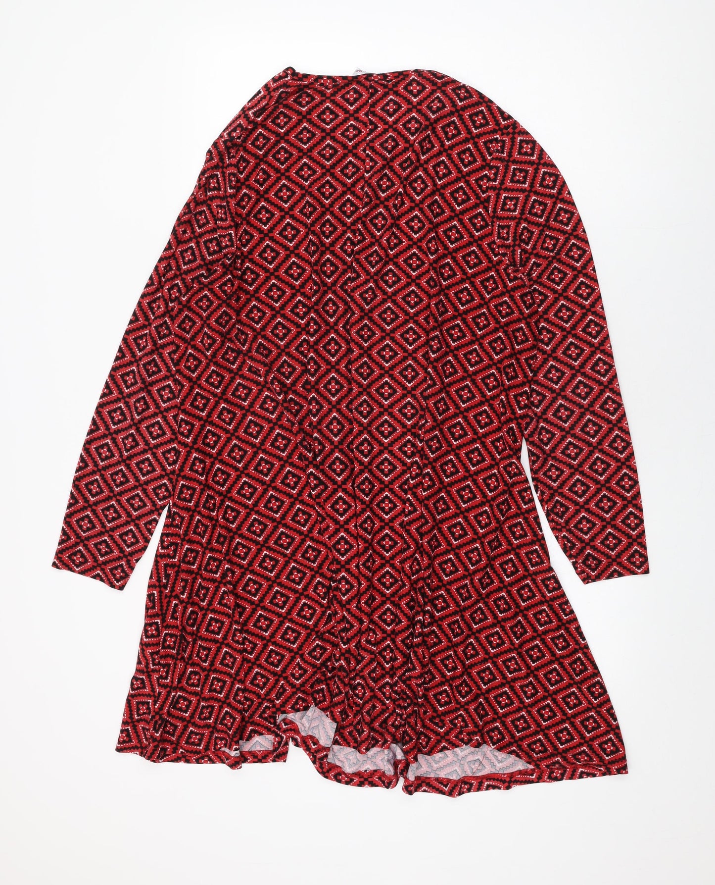 Simply Be Womens Red Geometric Polyester Shift Size 22 Round Neck Pullover