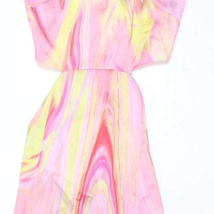 Bershka Womens Pink Geometric Polyester A-Line Size XS Halter Tie
