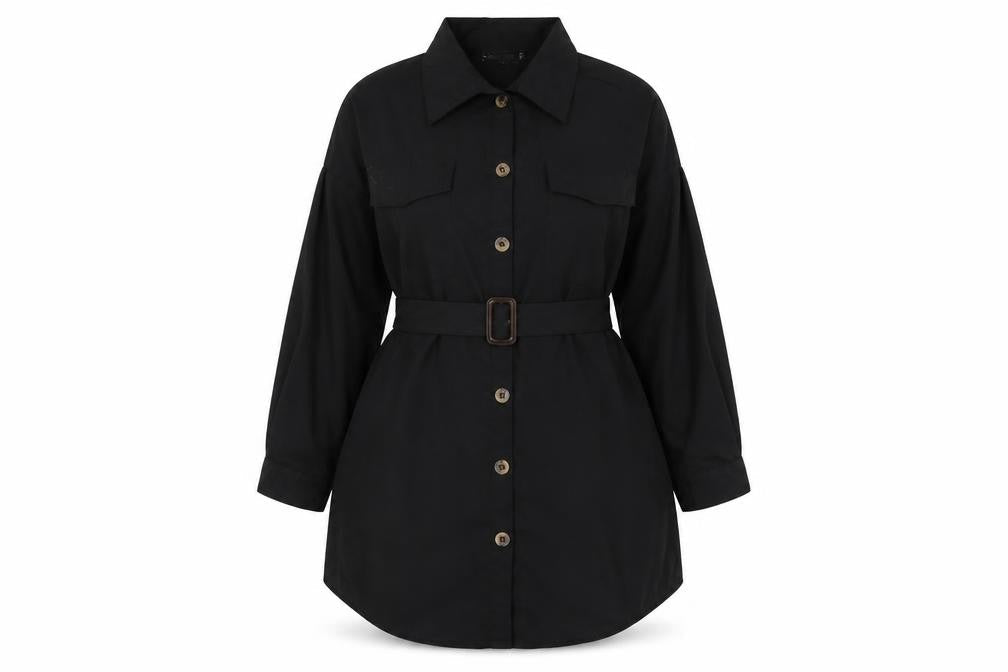 I SAW IT FIRST Womens Black Cotton Shirt Dress Size 10 Collared Button