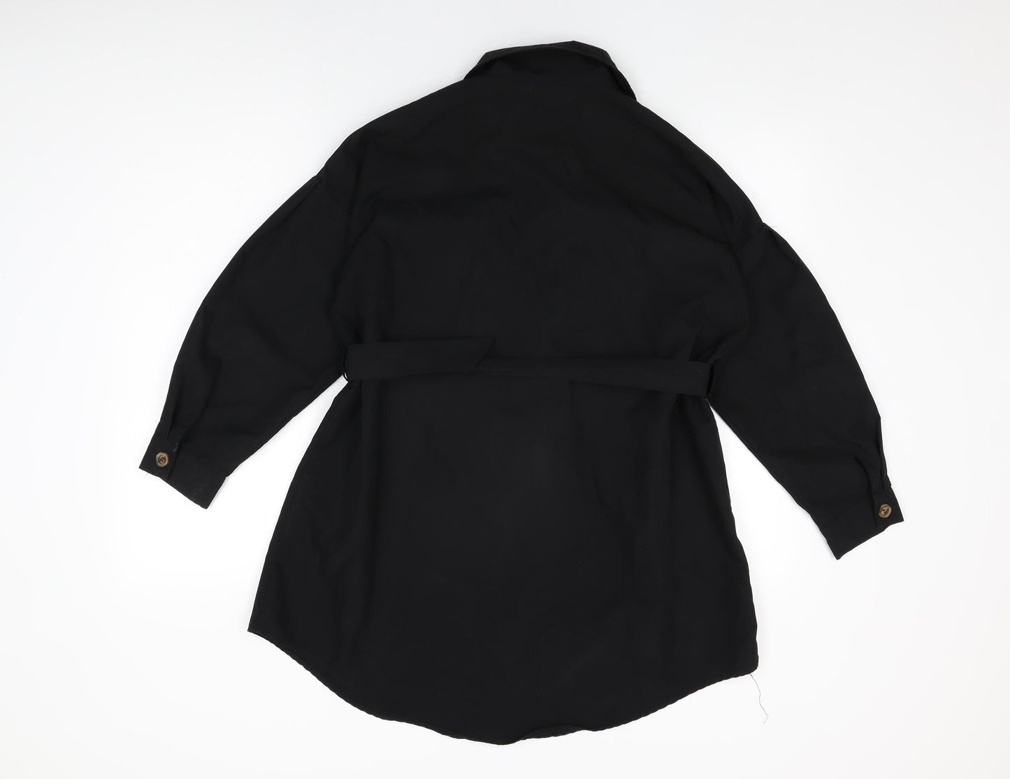 I SAW IT FIRST Womens Black Cotton Shirt Dress Size 10 Collared Button