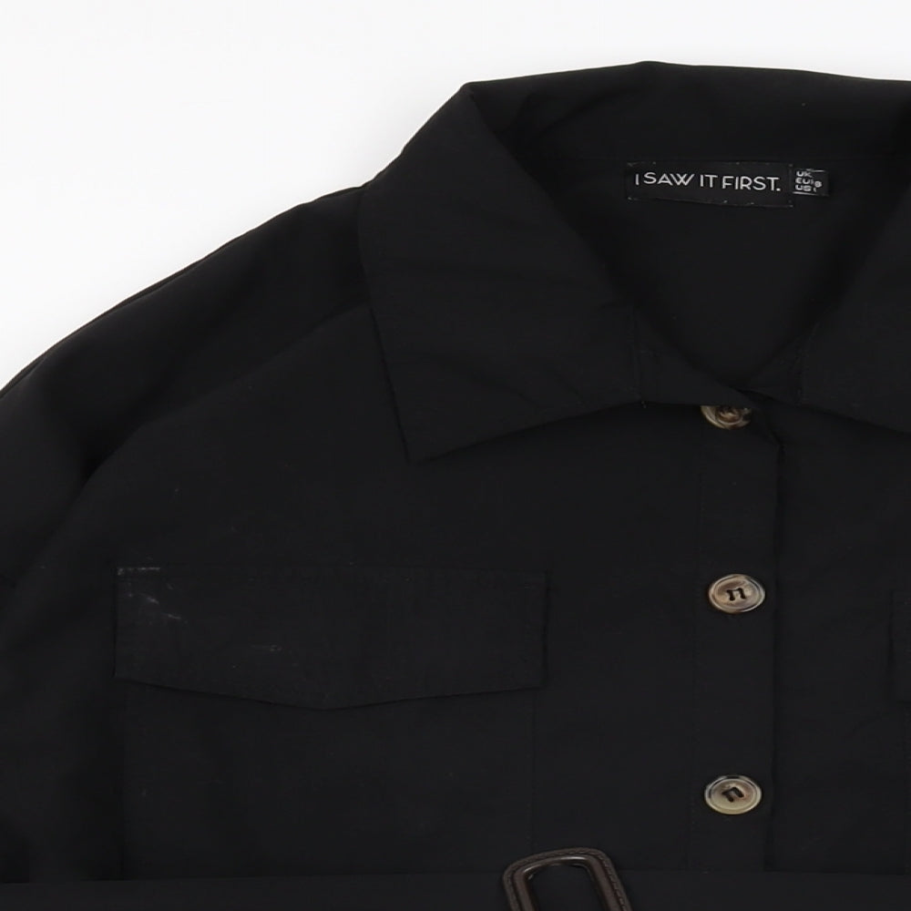 I SAW IT FIRST Womens Black Cotton Shirt Dress Size 10 Collared Button