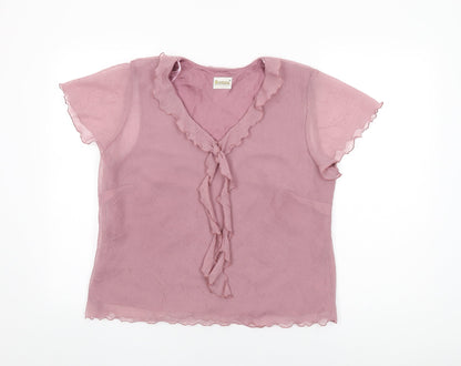 Additional front view of Roman women’s pink polyester basic blouse, size UK 16, v-neck