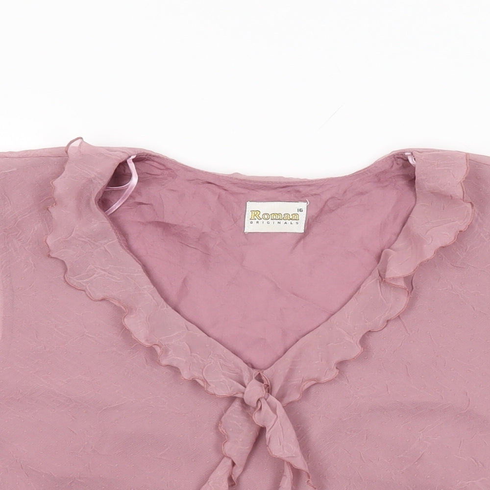 Roman Womens Pink Polyester Basic Blouse Size 16 V-Neck
