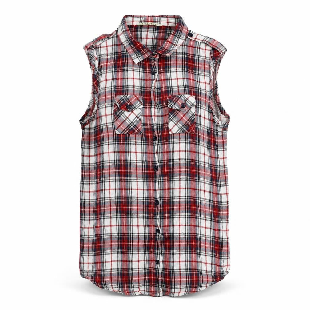 Innocence Womens Red Plaid Cotton Basic Button-Up Size 10 Collared