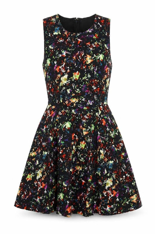 Gap Womens Black Geometric Viscose Skater Dress Size 6 Round Neck Zip