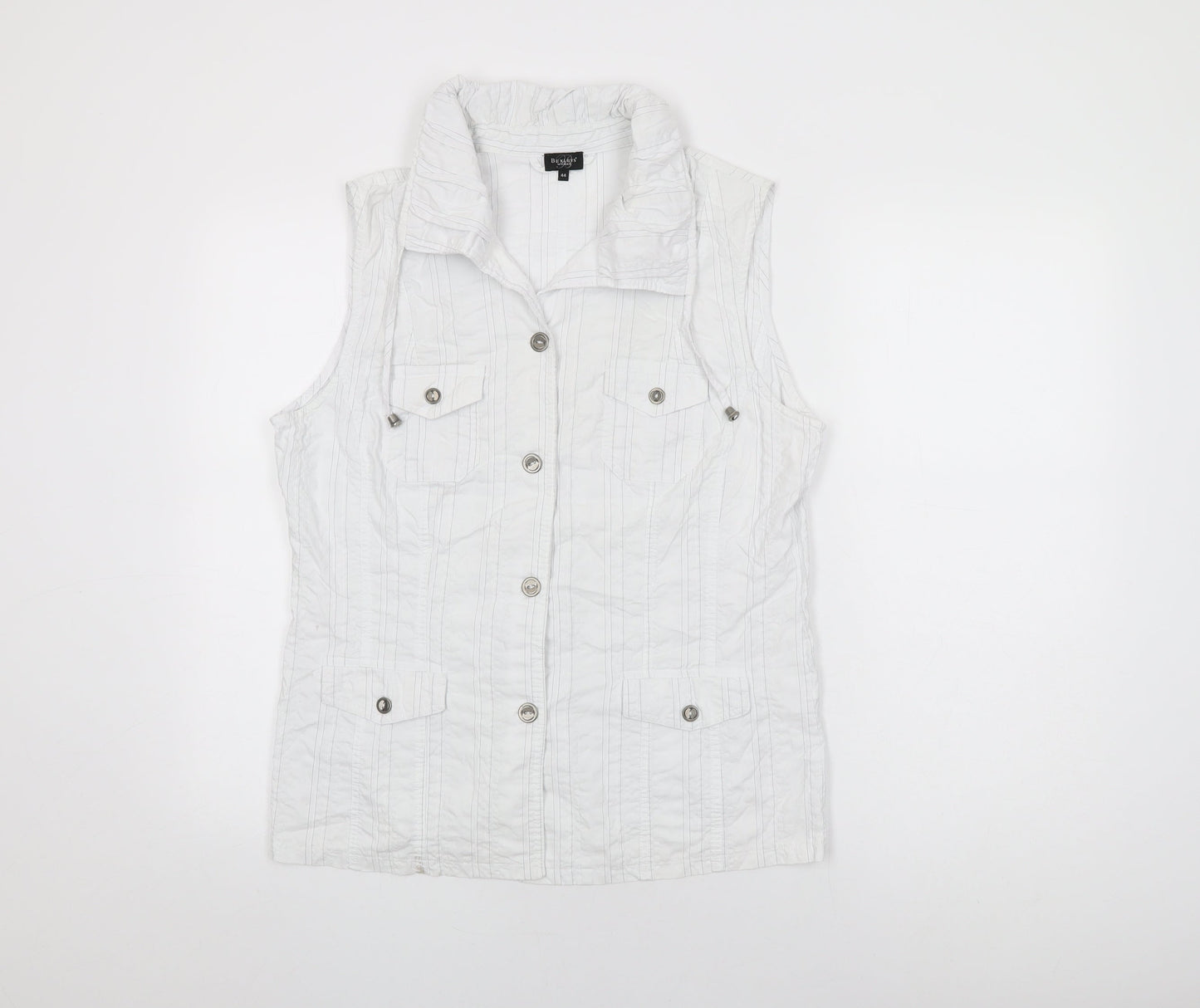 Bexley's Womens White Striped Polyamide Basic Button-Up Size 16 Collared