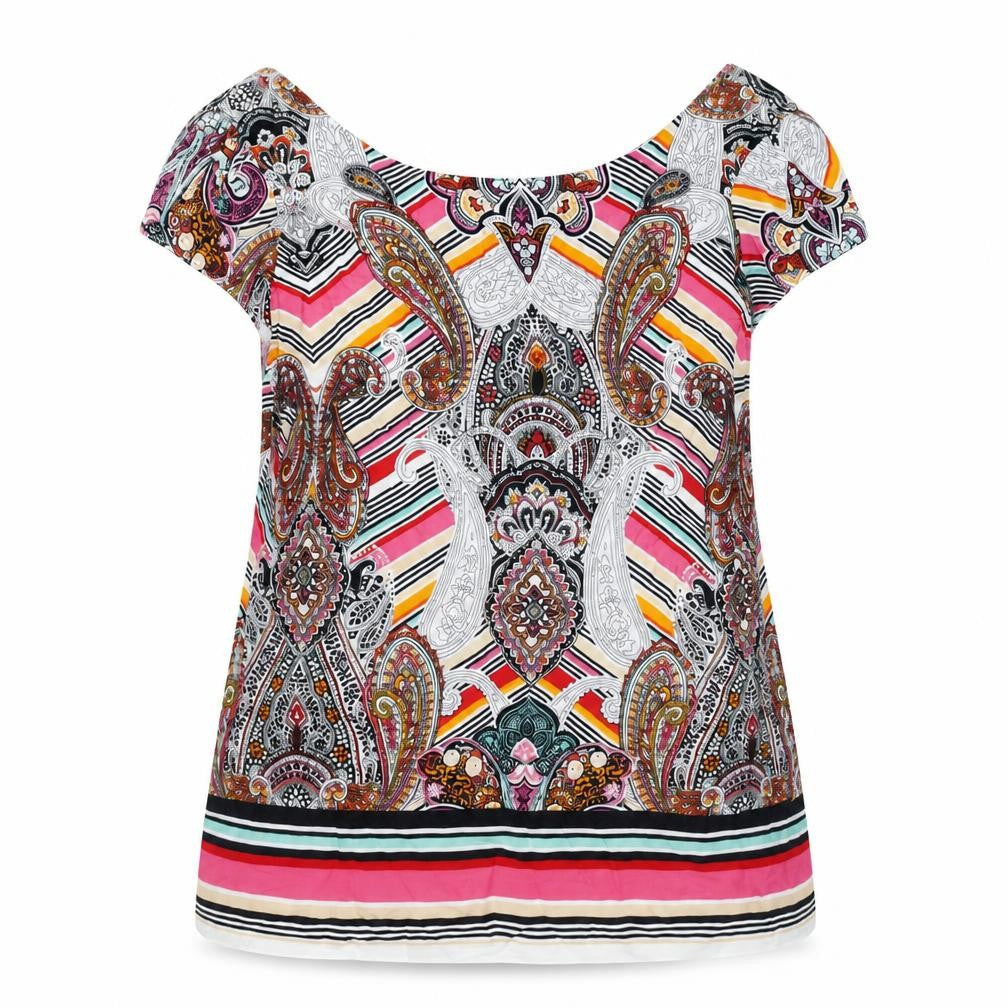 Dorothy Perkins Womens Multicoloured Geometric Viscose Basic T-Shirt Size 10 Round Neck