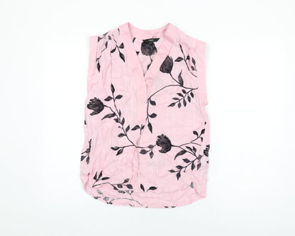 Next Womens Pink Floral Viscose Basic Blouse Size 10 V-Neck