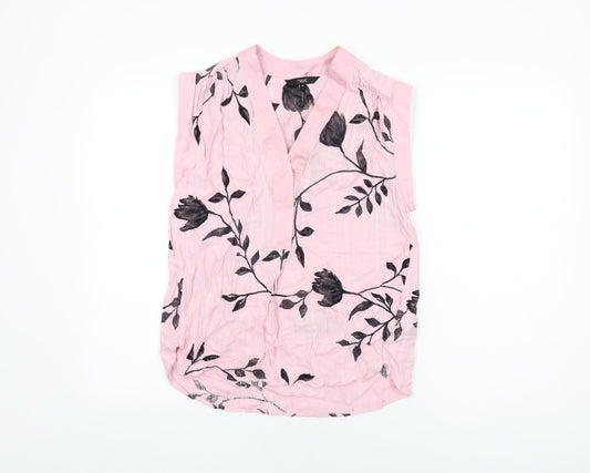 NEXT Womens Pink Floral Viscose Basic Blouse Size 10 V-Neck