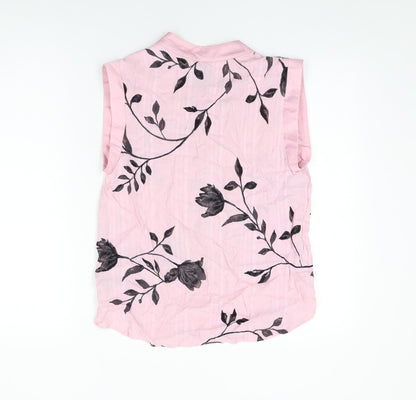 Next Womens Pink Floral Viscose Basic Blouse Size 10 V-Neck