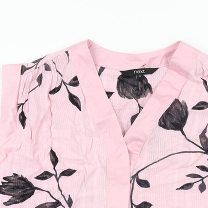 Next Womens Pink Floral Viscose Basic Blouse Size 10 V-Neck