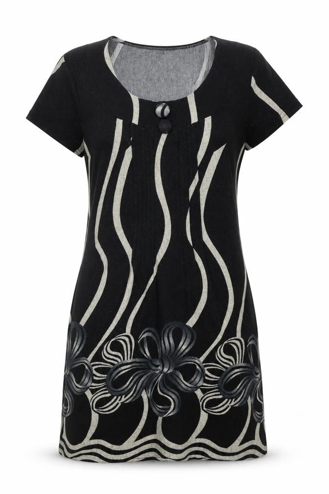 Purplish Womens Black Geometric Cotton Shift Size S Round Neck Pullover