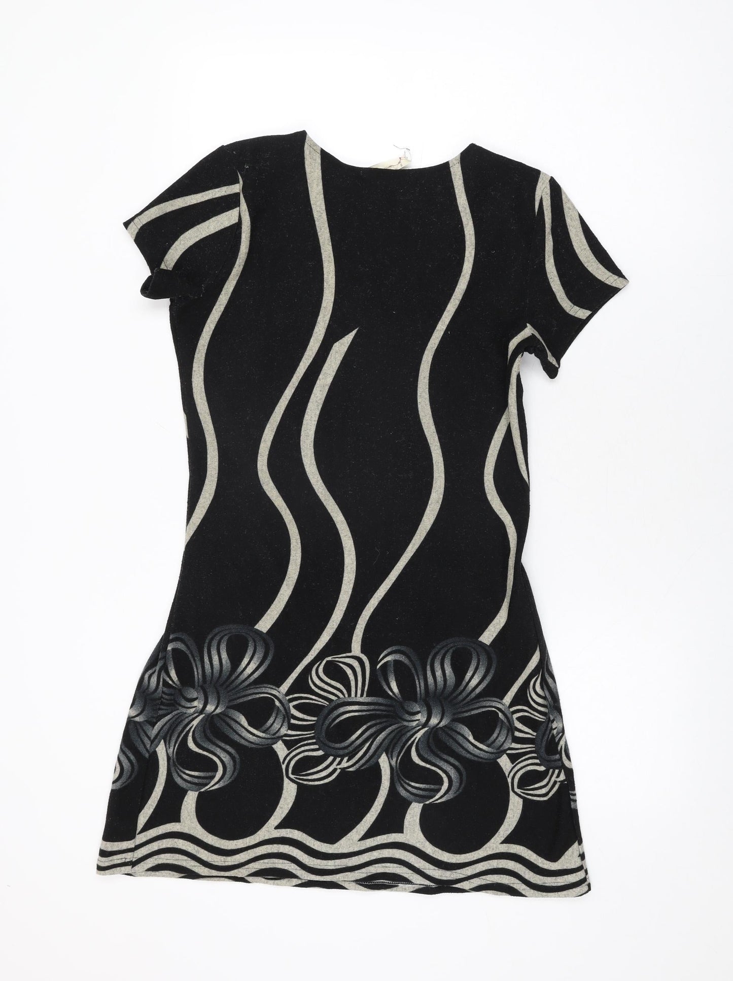 Purplish Womens Black Geometric Cotton Shift Size S Round Neck Pullover