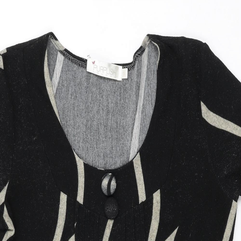 Purplish Womens Black Geometric Cotton Shift Size S Round Neck Pullover