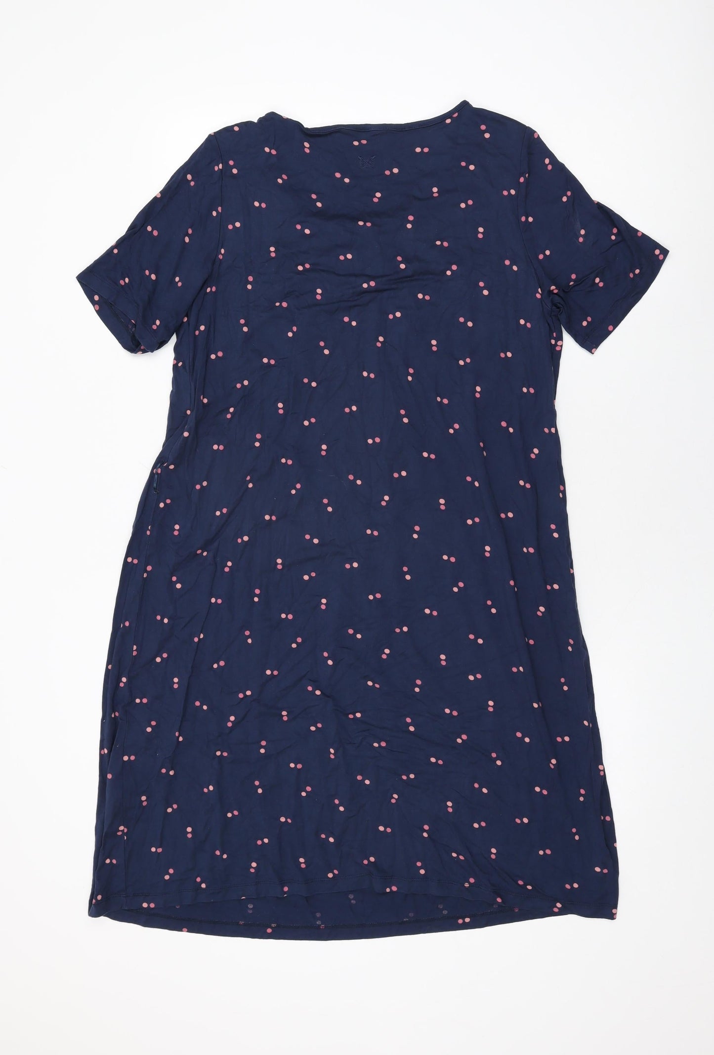 Crew Clothing Company Womens Blue Polka Dot Viscose Shift Size 14 Round Neck Pullover