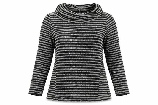 Bonmarché Womens Black Roll Neck Striped Polyester Pullover Jumper Size 12